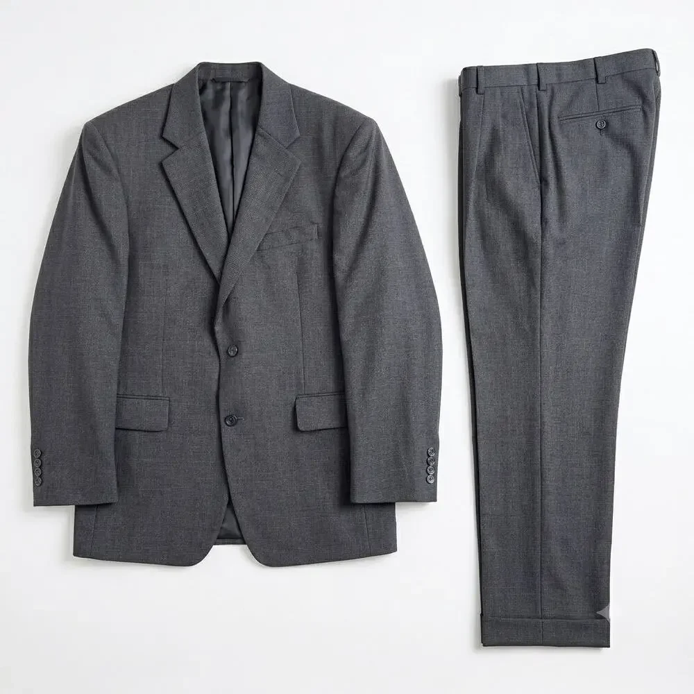 Jos A Bank Wool 2 Piece Suit Dark Gray Two Button 40R Jacket 34x29 Pleated Pants